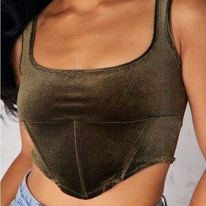 PrettyLittleThing Forest Green Khaki Velvet Tank Top